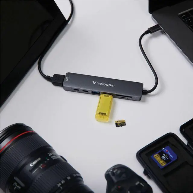 Alt view image 6 of 12 - Verbatim USB-C Essentials Multiport Hub - 7 Ports - for Camera - Charging Capability - Memory Card Reader - SD, microSD - USB Type C - 4K @30Hz - 3840 x 2160 - 4 x USB Ports - 2 x USB Type-A Ports - U
