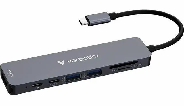 Alt view image 4 of 12 - Verbatim USB-C Essentials Multiport Hub - 7 Ports - for Camera - Charging Capability - Memory Card Reader - SD, microSD - USB Type C - 4K @30Hz - 3840 x 2160 - 4 x USB Ports - 2 x USB Type-A Ports - U