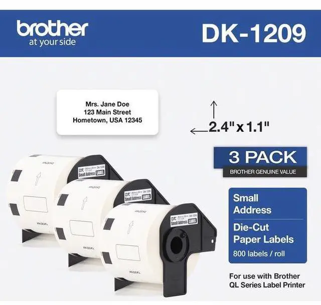 Alt view image 14 of 18 - Brother DK-1209 Small Address Paper Labels 2-4/10" x 1-1/10" Black on White 800 Labels/Roll 3 Rolls/Box (DK-12093PK)