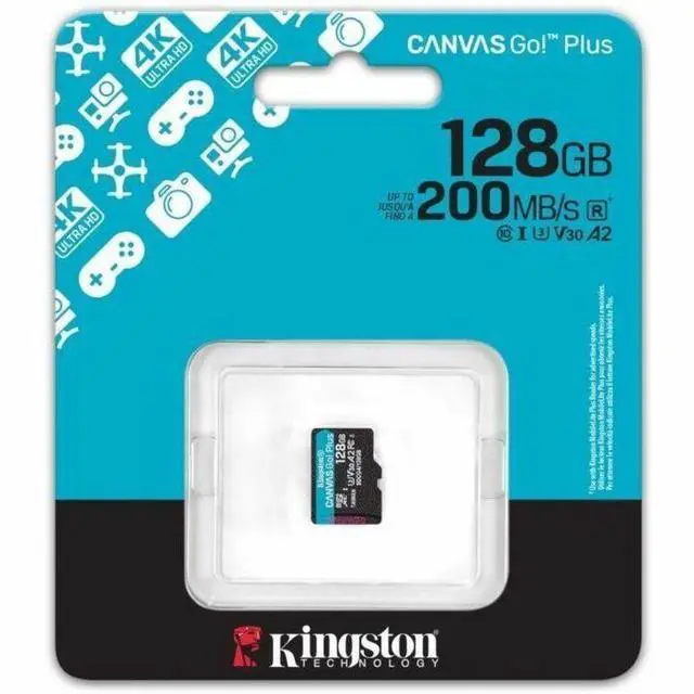 Alt view image 3 of 3 - Kingston Canvas Go! Plus 128 GB Class 10/UHS-I (U3) V30 microSDXC - 200 MB/s Read - Lifetime Warranty