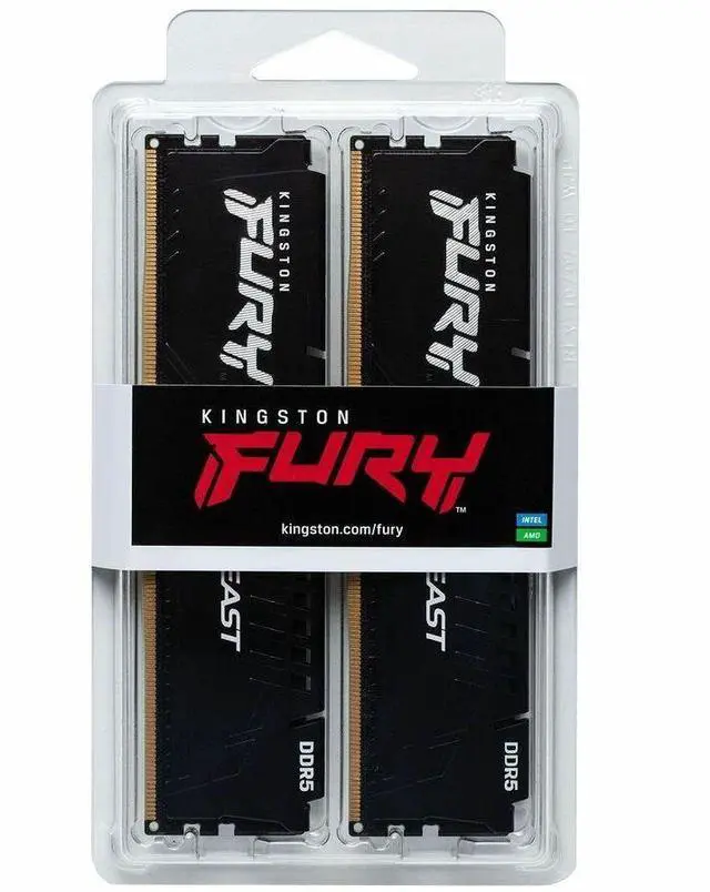 Alt view image 2 of 12 - Kingston FURY Beast RAM Module - For Motherboard - 64 GB (2 x 32GB) - DDR5-5200/PC5-41600 DDR5 SDRAM - 5200 MHz Single-rank Memory - CL40 - 1.25 V - Non-ECC - Unbuffered - 288-pin - DIMM - Lifetime Wa