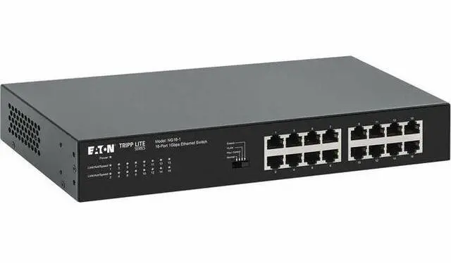 Main image of Eaton Tripp Lite Series 16-Port 10/100/1000 Mbps Desktop Gigabit Ethernet Unmanaged Switch, Metal Enclosure - 16 Ports - 2 Layer Supported - 1U - Rack-mountable, Desktop, Wall Mountable - 3 Year Limit