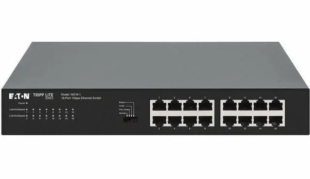 Alt view image 2 of 6 - Eaton Tripp Lite Series 16-Port 10/100/1000 Mbps Desktop Gigabit Ethernet Unmanaged Switch, Metal Enclosure - 16 Ports - 2 Layer Supported - 1U - Rack-mountable, Desktop, Wall Mountable - 3 Year Limit