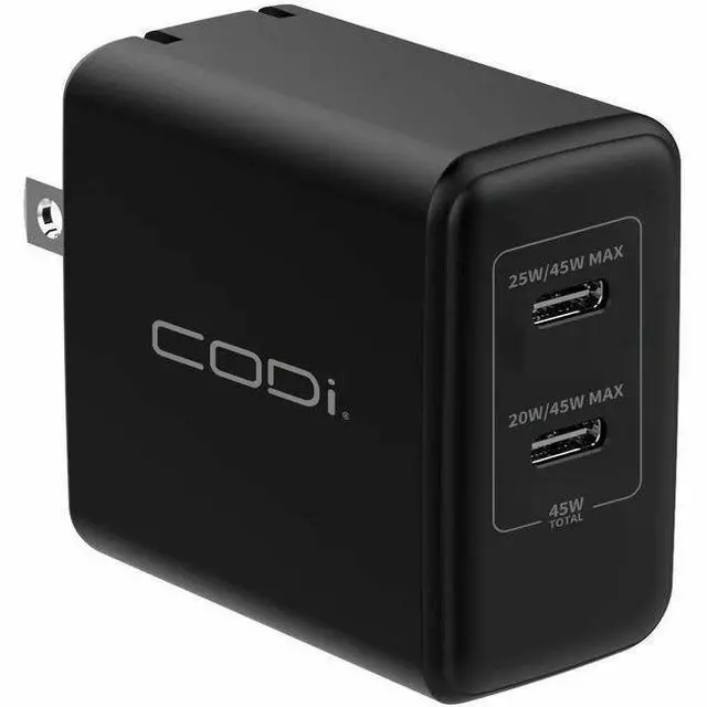 Main image of CODi 45W Wall Charger Duel USB-C Charging Ports - Overcurrent, overload, overvoltage protection, and short circuit protection with auto-recovery