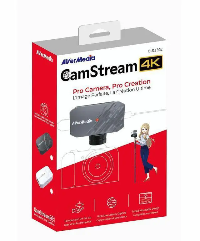 Alt view image 3 of 7 - AVerMedia BU113G2 CamStream 4K - Functions: Video Capturing, Video Streaming - 2160p, 1080p, 1440p, 1024p - 3840 x 2160 - 240 fps - 4K, Full HD, 2K - MJPEG, YUY2, NV12 - USB - PC, Android - Camera, De