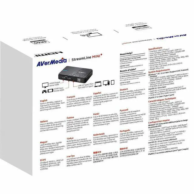 Alt view image 6 of 7 - AVerMedia StreamLine MINI+ Video Capturing Device - Functions: Video Capturing, Video Streaming - 2160p, 1440p, 1080p, 1080i, 720p, 576p, 480p, 480i - 3840 x 2160 - 4K - NV12, YUY2, MJPEG - USB - PC -