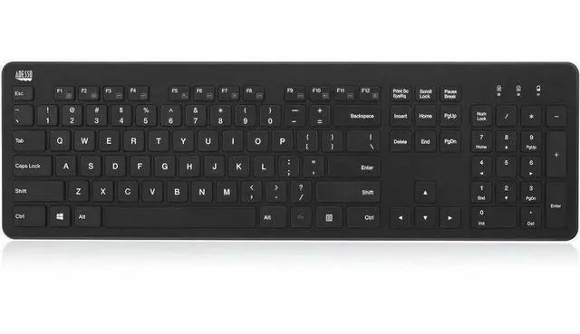 Alt view image 6 of 8 - Adesso 2.4Ghz Wireless Scissor Switch Desktop Keyboard - Wireless Connectivity - RF - 30 ft - 2.40 GHz - USB Type A Interface - 104 Key(s) - 7 Hot Key(s) - Multimedia, Internet, Play/Pause, Stop, Next