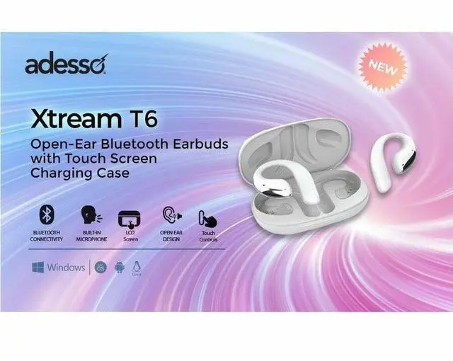Alt view image 5 of 14 - Adesso XTREAM T6 Open-Ear Bluetooth Earbuds with Charging Case XTREAMT6