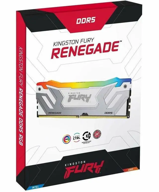 Alt view image 2 of 10 - Kingston FURY Renegade RAM Module - 24 GB - RGB - DDR5-8800/PC-70400 DDR5 SDRAM - 8800 MHz Single-rank Memory - CL42 - 1.40 V - On-die ECC - Unbuffered - 288-pin - CUDIMM - Lifetime Warranty