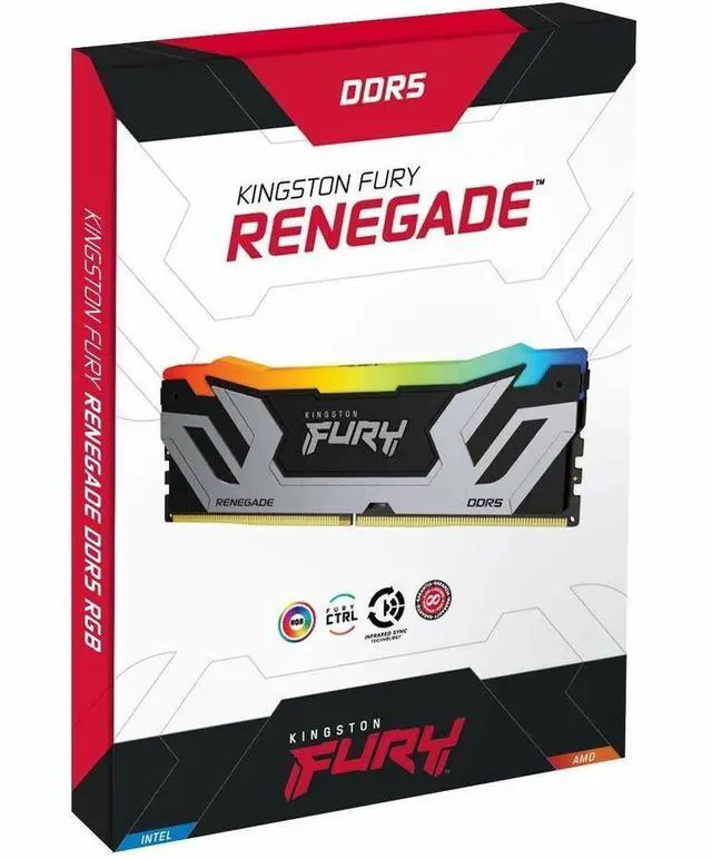 Alt view image 2 of 13 - Kingston FURY Renegade RAM Module - 48 GB (2 x 24GB) - RGB - DDR5-8800/PC-70400 DDR5 SDRAM - 8800 MHz Single-rank Memory - CL42 - 1.40 V - On-die ECC - Unbuffered - 288-pin - CUDIMM - Lifetime Warrant