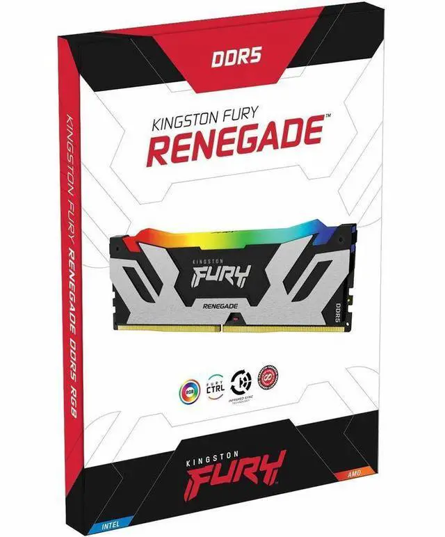 Alt view image 2 of 10 - Kingston FURY Renegade RAM Module - 24 GB - RGB - DDR5-8000/PC5-64000 DDR5 SDRAM - 8000 MHz Single-rank Memory - CL38 - 1.40 V - On-die ECC - 288-pin - DIMM - Lifetime Warranty