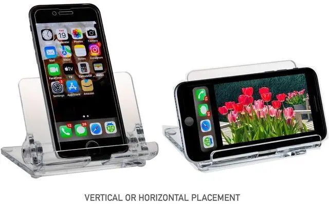 Alt view image 4 of 13 - Kantek Mobile Phone Stand - Portrait, Landscape - Acrylic - Clear - Adjustable Angle, Foldable, Non-skid Feet - 1 Each