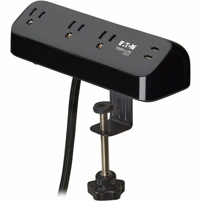 Alt view image 3 of 7 - Eaton Tripp Lite Series Protect It! 3-Outlet Surge Protector with 2 USB-C Ports - 5-15R Outlets, 900 Joules, 30W PD Charging, Desk Clamp, 10 ft. (3 m) Braided Cord, Black - Black - NEMA 5-15P - 3 x NE