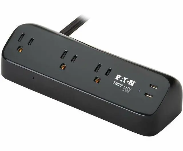 Alt view image 2 of 7 - Eaton Tripp Lite Series Protect It! 3-Outlet Surge Protector with 2 USB-C Ports - 5-15R Outlets, 900 Joules, 30W PD Charging, Desk Clamp, 10 ft. (3 m) Braided Cord, Black - Black - NEMA 5-15P - 3 x NE