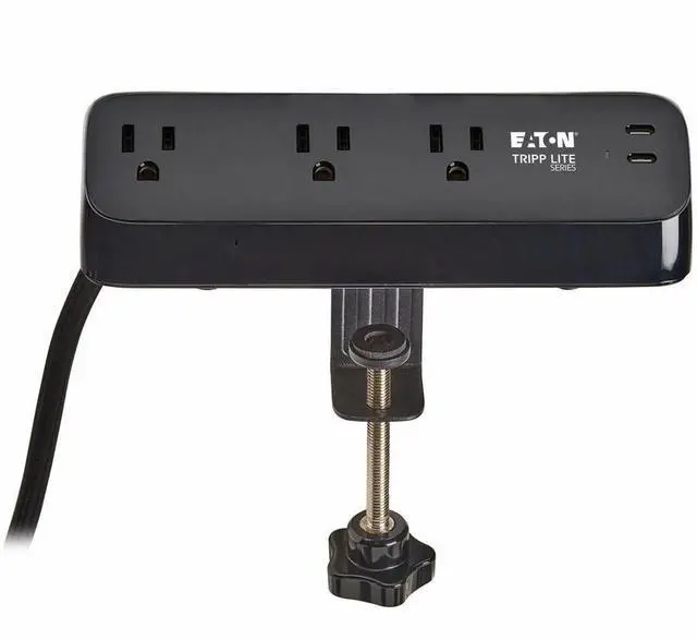 Alt view image 7 of 7 - Eaton Tripp Lite Series Protect It! 3-Outlet Surge Protector with 2 USB-C Ports - 5-15R Outlets, 900 Joules, 30W PD Charging, Desk Clamp, 10 ft. (3 m) Braided Cord, Black - Black - NEMA 5-15P - 3 x NE