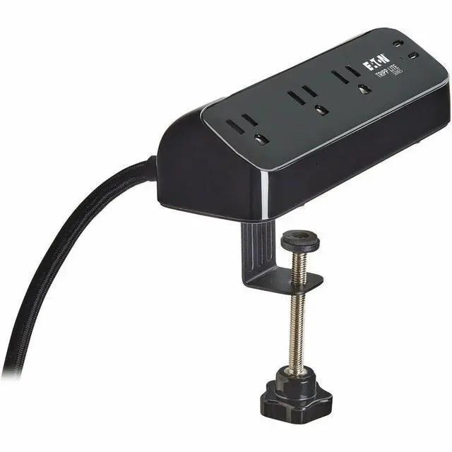 Alt view image 6 of 7 - Eaton Tripp Lite Series Protect It! 3-Outlet Surge Protector with 2 USB-C Ports - 5-15R Outlets, 900 Joules, 30W PD Charging, Desk Clamp, 10 ft. (3 m) Braided Cord, Black - Black - NEMA 5-15P - 3 x NE