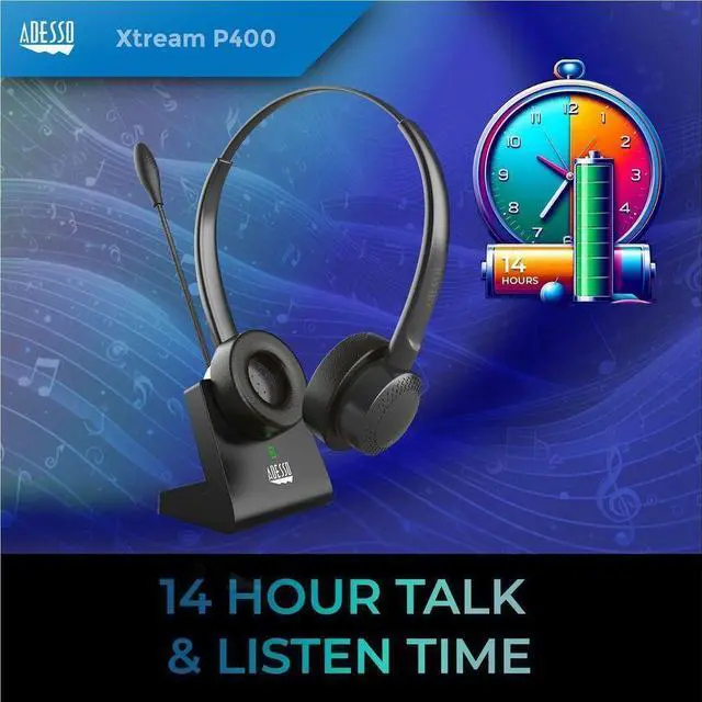 Alt view image 4 of 8 - Adesso Xtream P400 Wireless Multimedia Headset with Charging Dock - Stereo - Mini-phone (3.5mm) - Wireless - Bluetooth - 32 Ohm - 20 Hz to 20 kHz - Over-the-head - Binaural - Supra-aural