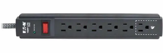 Alt view image 6 of 8 - Eaton Tripp Lite Series Protect It! 6-Outlet Surge Protector - 5-15R Outlets, 1200 Joules, 10 ft. (3 m) Braided Cord, Black - Black - NEMA 5-15P - 6 x NEMA 5-15R - 1800 VA - 1200 J - 120 V AC Input -