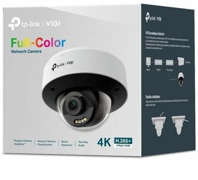Alt view image 2 of 8 - VIGI InSight S285 8 Megapixel 4K Network Camera - Color - Dome - 98.43 ft Infrared/Color Night Vision - H.265+, H.265, H.264, H.264+, H.264H, H.265M - 3840 x 2160 - 2.80 mm Fixed Lens - 25 fps - CMOS
