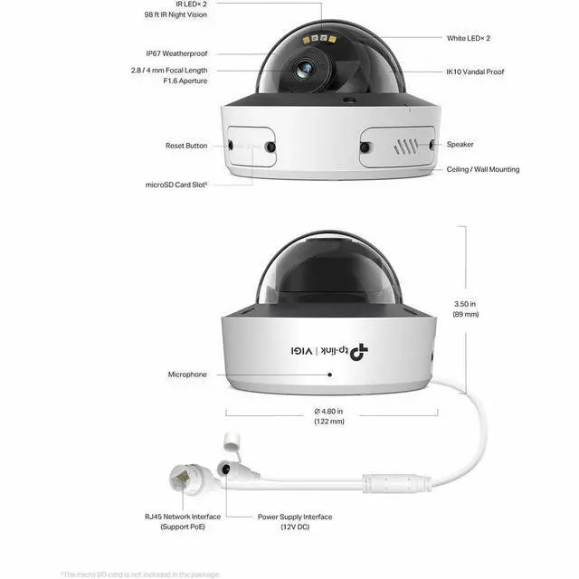 Alt view image 3 of 8 - VIGI InSight S285 8 Megapixel 4K Network Camera - Color - Dome - 98.43 ft Infrared/Color Night Vision - H.265+, H.265, H.264, H.264+, H.264H, H.265M - 3840 x 2160 - 2.80 mm Fixed Lens - 25 fps - CMOS