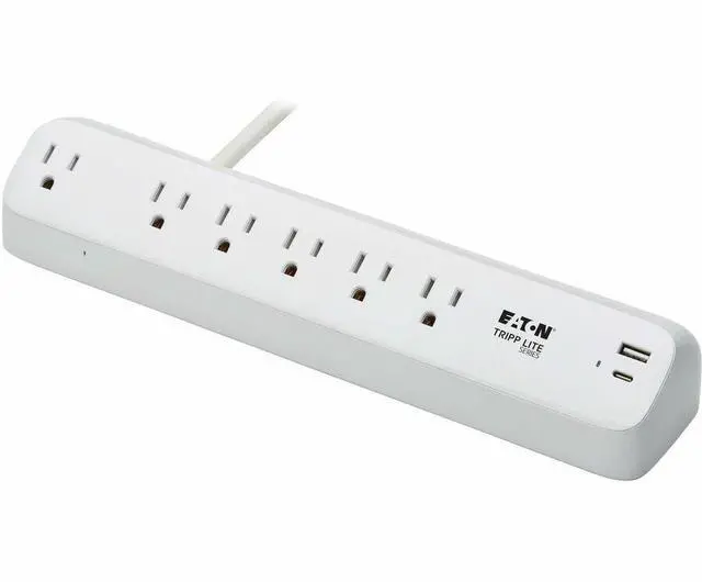 Alt view image 5 of 7 - Eaton Tripp Lite Series Protect It! 6-Outlet Surge Protector with USB-A and USB-C Charging Ports - 5-15R Outlets, 900 Joules, Desk Clamp, 6 ft. (1.8 m) Cord, White - White - NEMA 5-15P - 1 x USB Type