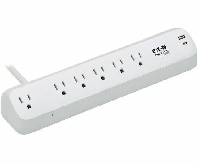Alt view image 6 of 7 - Eaton Tripp Lite Series Protect It! 6-Outlet Surge Protector with USB-A and USB-C Charging Ports - 5-15R Outlets, 900 Joules, Desk Clamp, 6 ft. (1.8 m) Cord, White - White - NEMA 5-15P - 1 x USB Type