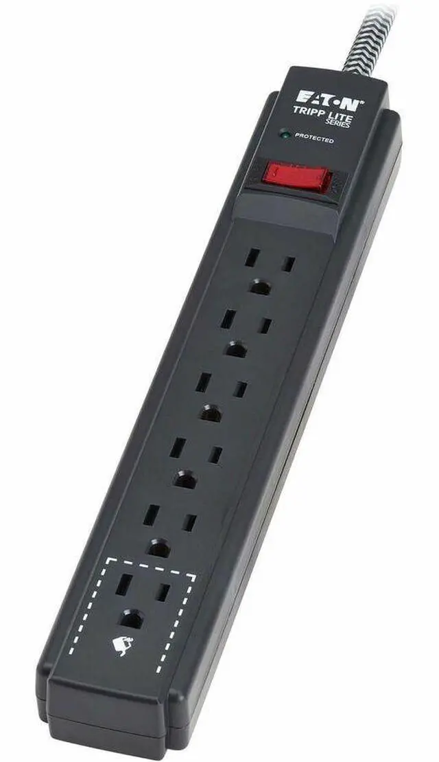 Alt view image 3 of 7 - Eaton Tripp Lite Series Protect It! 6-Outlet Surge Protector - 5-15R Outlets, 1500 Joules, 25 ft. (7.6 m) Braided Cord, Black - Black - NEMA 5-15P - 6 x NEMA 5-15R - 1800 VA - 1500 J - 120 V AC Input