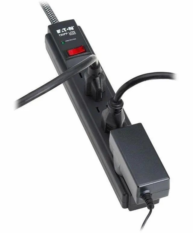 Alt view image 6 of 7 - Eaton Tripp Lite Series Protect It! 6-Outlet Surge Protector - 5-15R Outlets, 1500 Joules, 25 ft. (7.6 m) Braided Cord, Black - Black - NEMA 5-15P - 6 x NEMA 5-15R - 1800 VA - 1500 J - 120 V AC Input