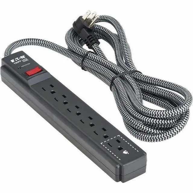 Main image of Eaton Tripp Lite Series Protect It! 6-Outlet Surge Protector - 5-15R Outlets, 1200 Joules, 20 ft. (6.1 m) Braided Cord, Black - Black - NEMA 5-15P - 6 x NEMA 5-15R - 1800 VA - 1200 J - 120 V AC Input