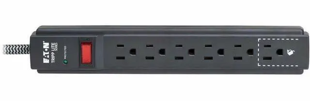 Alt view image 4 of 7 - Eaton Tripp Lite Series Protect It! 6-Outlet Surge Protector - 5-15R Outlets, 1200 Joules, 20 ft. (6.1 m) Braided Cord, Black - Black - NEMA 5-15P - 6 x NEMA 5-15R - 1800 VA - 1200 J - 120 V AC Input