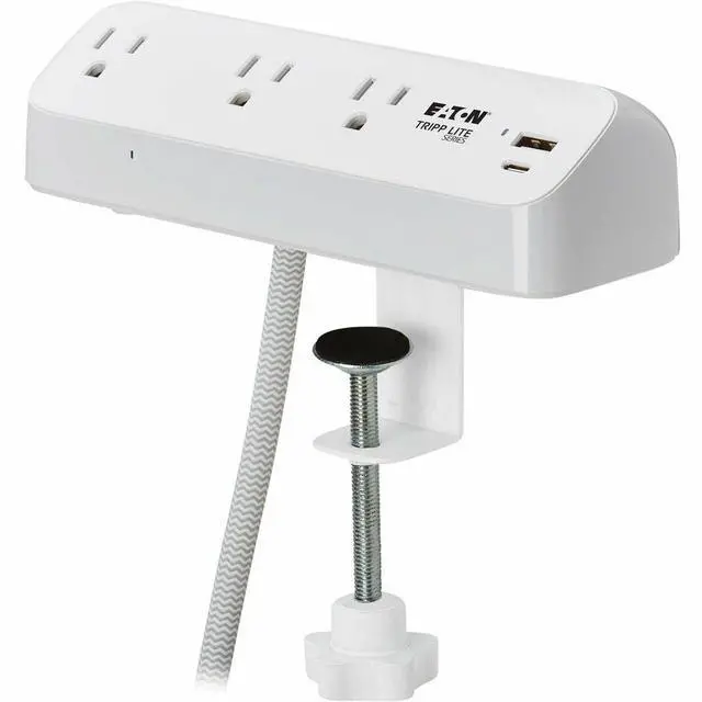Alt view image 4 of 7 - Eaton Tripp Lite Series Protect It! 3-Outlet Surge Protector with USB-A and USB-C Ports - 5-15R Outlets, 900 Joules, 20W PD Charging, Desk Clamp, 8 ft. (2.4 m) Braided Cord, White - White - NEMA 5-15P