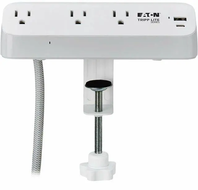 Alt view image 6 of 7 - Eaton Tripp Lite Series Protect It! 3-Outlet Surge Protector with USB-A and USB-C Ports - 5-15R Outlets, 900 Joules, 20W PD Charging, Desk Clamp, 8 ft. (2.4 m) Braided Cord, White - White - NEMA 5-15P