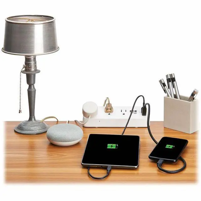 Alt view image 7 of 7 - Eaton Tripp Lite Series Protect It! 3-Outlet Surge Protector with USB-A and USB-C Ports - 5-15R Outlets, 900 Joules, 20W PD Charging, Desk Clamp, 8 ft. (2.4 m) Braided Cord, White - White - NEMA 5-15P