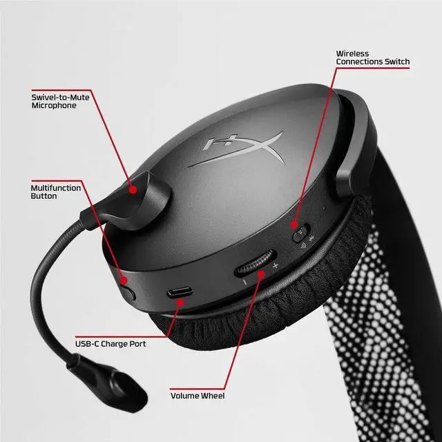 Alt view image 4 of 5 - HyperX Cloud Jet Wireless Black Gaming Headset (AJ0T1AA) - Stereo - Wireless - Bluetooth/RF - 49.2 ft - 32 Ohm - 20 Hz to 20 kHz - Over-the-head - Binaural - Circumaural - Electret Condenser, Uni-dire