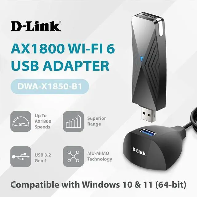 Alt view image 13 of 20 - D-Link Wi-Fi 6 AX1800 Gigabit USB 3.0 Adapter with Cradle for Upgrading Desktop & Laptop PCs  - (DWA-X1850-B1)