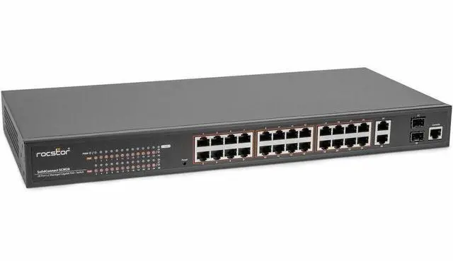 Alt view image 7 of 9 - Rocstor SolidConnect SCM28 24-Port PoE+ Gigabit L2 Managed Ethernet Switch -  360W Power Budget - 30W Per Port - 2 Layer Supported - Desktop/Rackmount, Metal Enclosure - IEEE 802.3af/at Y10S011-B1