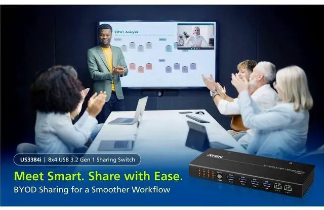 Alt view image 7 of 8 - ATEN 8 x 4 USB 3.2 Gen 1 Sharing Switch - 8 Computer(s) - 12 x USB - Wall Mountable