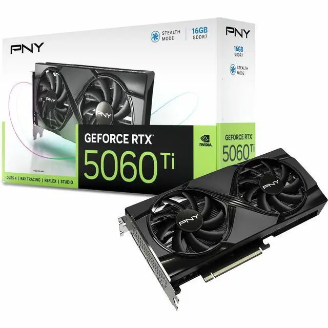 Alt view image 4 of 11 - PNY GeForce RTX 5060 Ti 16GB Dual Fan GPU - NVIDIA Blackwell Architecture, 16 GB GDDR7, 2572 MHz Boost Clock, 448 GB/s Memory Bandwidth, 128-bit Memory Interface, 180W Max Power Consumption