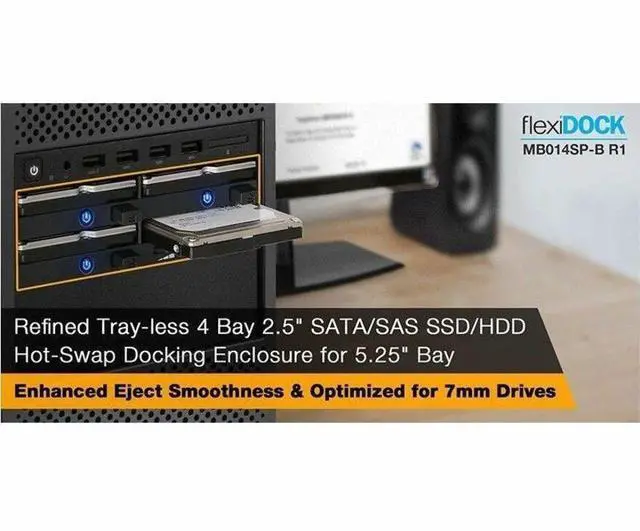 Alt view image 9 of 13 - ICY DOCK 4 Bay 2.5" SATA/SAS SSD/HDD Hot-Swap Docking Enclosure for 5.25" Bay - flexiDOCK MB014SP-B R1