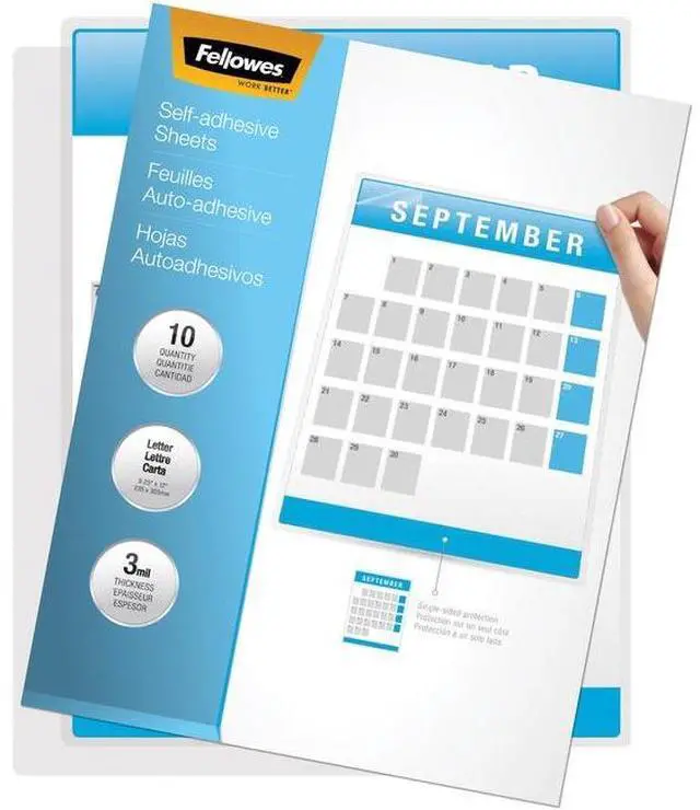 Alt view image 9 of 13 - Fellowes Self-Adhesive Laminating Sheets 9" x 12" 10/Pack (5221501) 719627