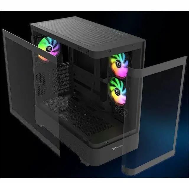 Alt view image 11 of 14 - Thermaltake View 290; Mid Tower; 3x120mm ARGB Lite Fans Included; 360mm Radiator Support; 450mm GPU Clearance; Hidden Connector Support; Rotatable PCIe Slots; 200mm PSU Clearance; Black; CA-11G-00M1WN-00