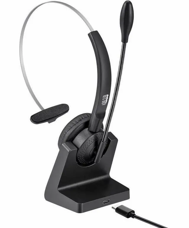Alt view image 2 of 14 - Adesso Xtream P300 Headset - Mono - Mini-phone (3.5mm) - Wired/Wireless - Bluetooth - Over-the-head - Monaural - Supra-aural