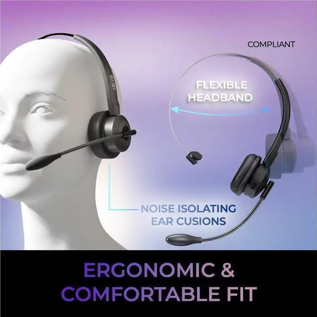 Alt view image 5 of 14 - Adesso Xtream P300 Headset - Mono - Mini-phone (3.5mm) - Wired/Wireless - Bluetooth - Over-the-head - Monaural - Supra-aural