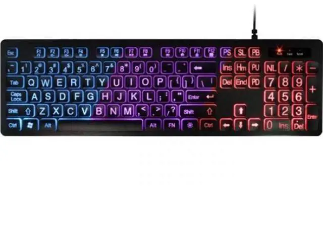 Alt view image 6 of 8 - aluratek large print tri-color usb led backlit illuminated keyboard (akbled01fs)