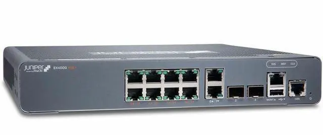 Alt view image 2 of 6 - Juniper EX4000-8P Ethernet Switch - 8 Ports - Manageable - Gigabit Ethernet, 10 Gigabit Ethernet - 1000Base-T, 10GBase-X - 4 Layer Supported - Modular - 30 W Power Consumption - 120 W PoE Budget