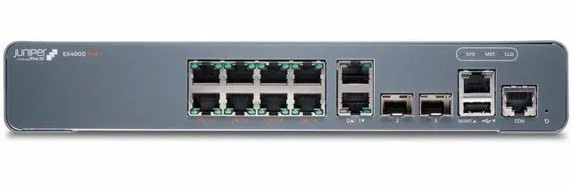 Alt view image 5 of 6 - Juniper EX4000-8P Ethernet Switch - 8 Ports - Manageable - Gigabit Ethernet, 10 Gigabit Ethernet - 1000Base-T, 10GBase-X - 4 Layer Supported - Modular - 30 W Power Consumption - 120 W PoE Budget