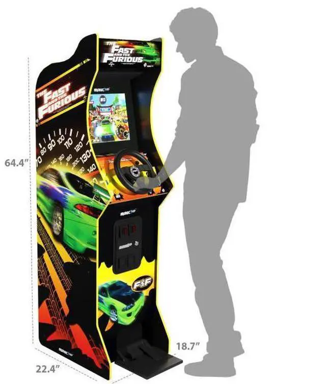 Alt view image 5 of 5 - Arcade1Up The Fast & The Furious Deluxe Arcade Game - WiFi Leaderboards to challenge across the country! - 2 Classic Arcade Games - BOE 17" inch Color Monitor - Powerful dual speaker sound sy