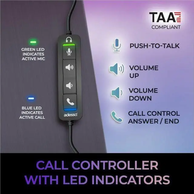 Alt view image 4 of 7 - Adesso Xtream P4T-TAA Headset with Push to talk, Volume +/-, Answer/End Call Controls - Stereo - USB Type C, USB Type A - Wired - 30 Ohm - 20 Hz to 20 kHz - Over-the-head, Over-the-ear - Binaural - Su
