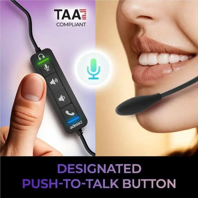 Alt view image 2 of 7 - Adesso Xtream P4T-TAA Headset with Push to talk, Volume +/-, Answer/End Call Controls - Stereo - USB Type C, USB Type A - Wired - 30 Ohm - 20 Hz to 20 kHz - Over-the-head, Over-the-ear - Binaural - Su