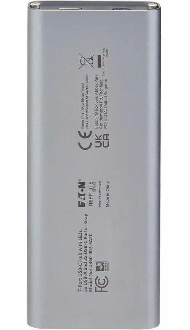 Alt view image 3 of 7 - Eaton Tripp Lite Series 7-Port USB-C Hub - USB 3.2 Gen 1 and USB 3.2 Gen 2, 5 USB-A and 2 USB-C Ports, Gray - USB Type C - 640 MB/s, 1.25 GB/s - Desktop, Smartphone, Tablet, Notebook, Headset, Microph